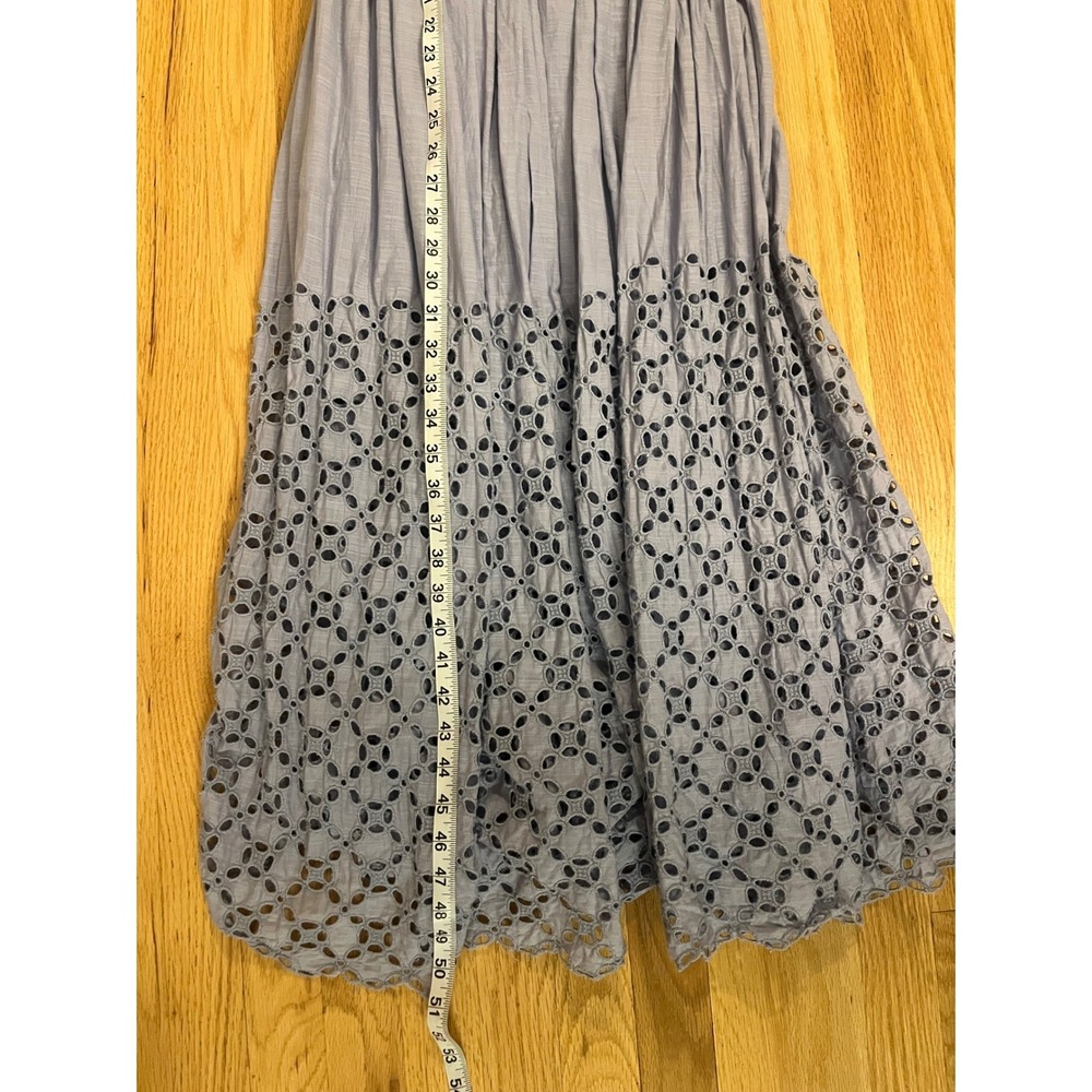 Free People Perfect Storm Madi Dress Blue Smocked Eyelet Floral Puff Sleeve - Picture 8 of 10